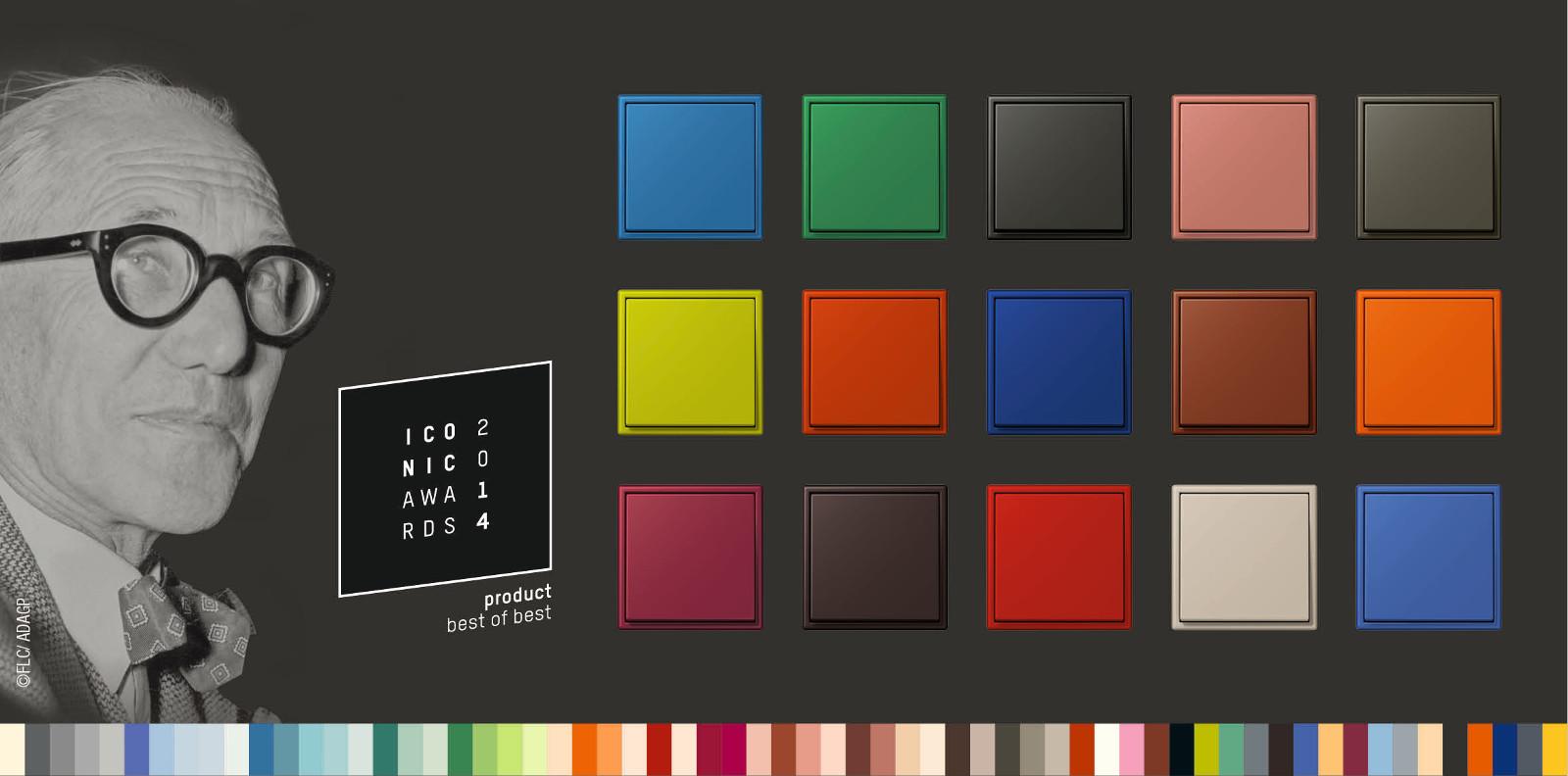 Stromschalter in den Le-Corbusier-Farben